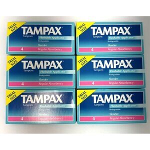 Vintage 1994 90s Tampax Tampons Trial Size 4 Slender Regular Absorbency Set Of 6